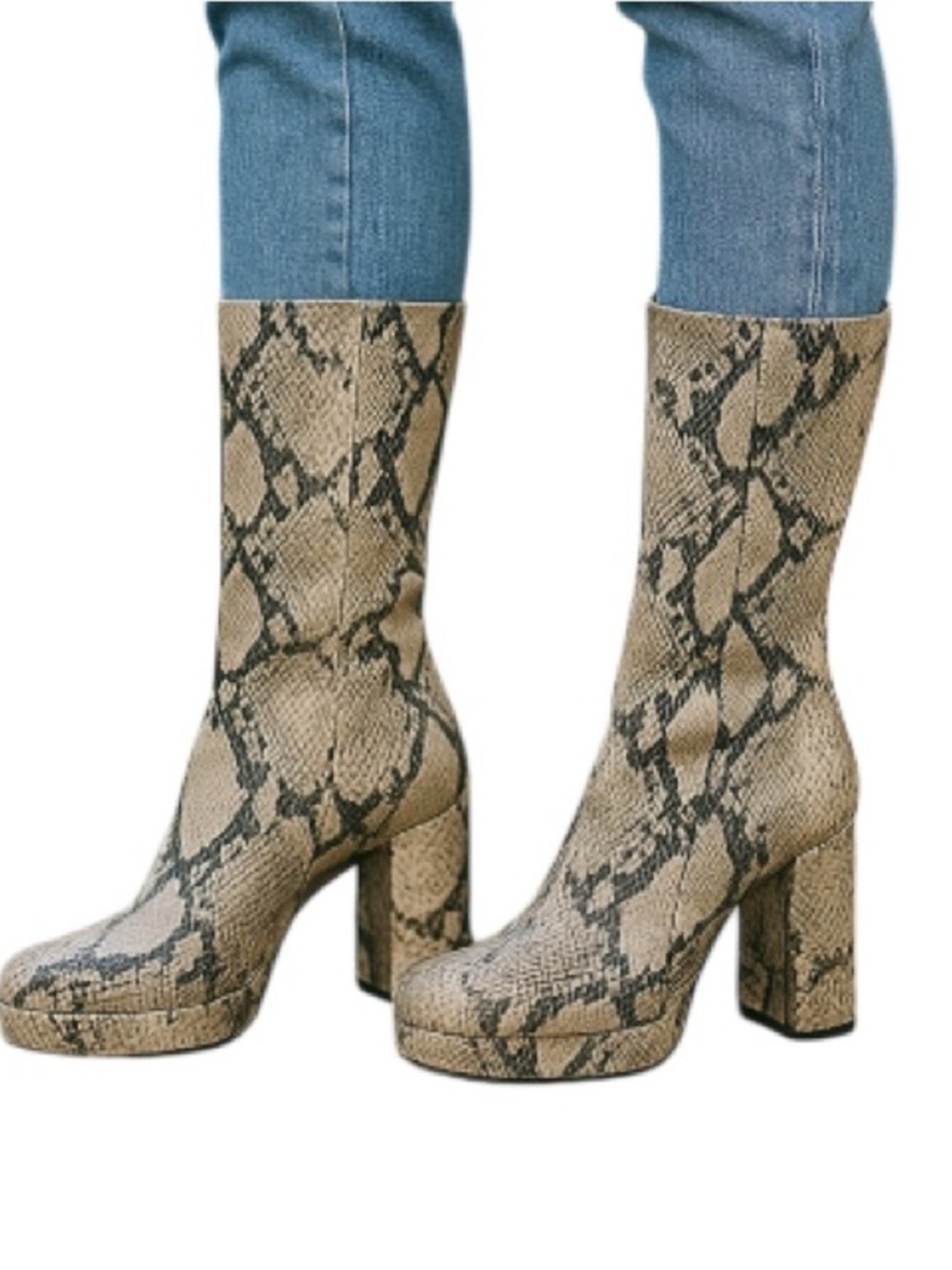 SCHUTZ NWT Raff Snake Embossed Leather Platform Boots Block Heel Square Toe 5